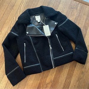 Joie Moto Jacket Shearling/Faux Leather Black Zip Details Size XS